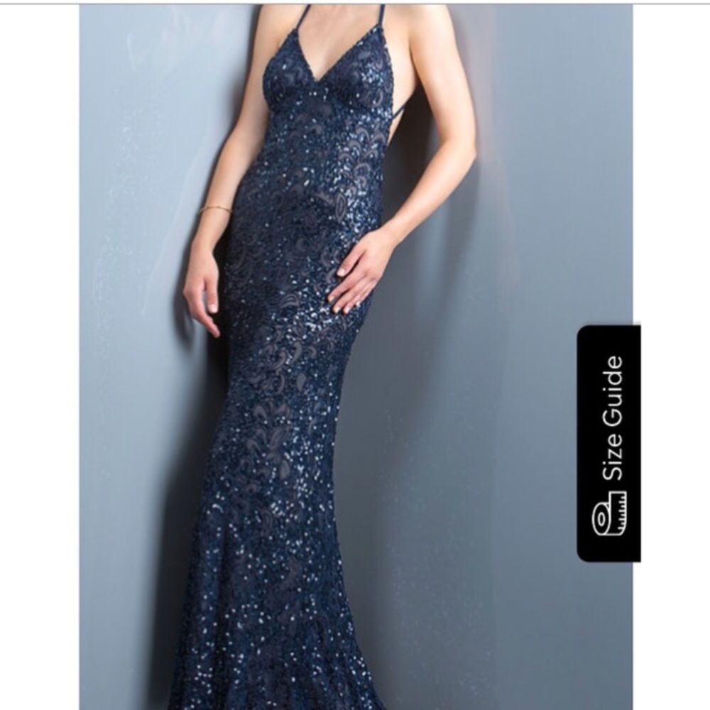 Scala prom dress NWT sapphire sequin beaded gown - Picture 8 of 9